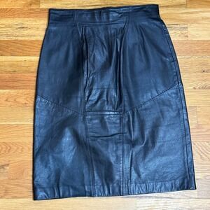 Vintage Pelle Cuir Black Genuine Leather Pencil Skirt Women's Size 12‎